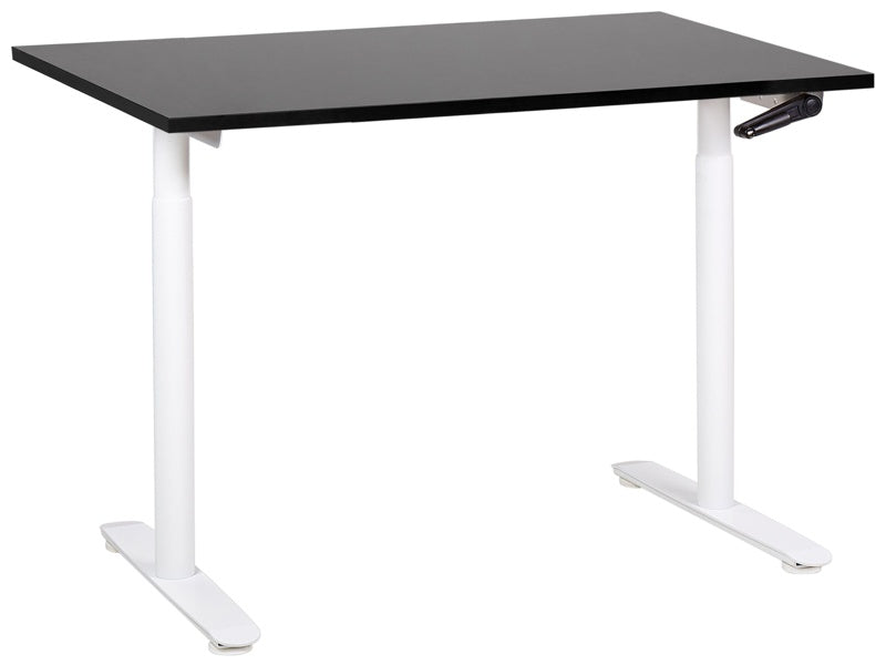 Manually Adjustable Desk Black Tabletop White Steel Frame 120 x 72 cm Sit and Stand Round Feet Modern Design Office Beliani