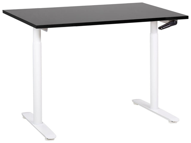 Manually Adjustable Desk Black Tabletop White Steel Frame 120 x 72 cm Sit and Stand Round Feet Modern Design Office Beliani