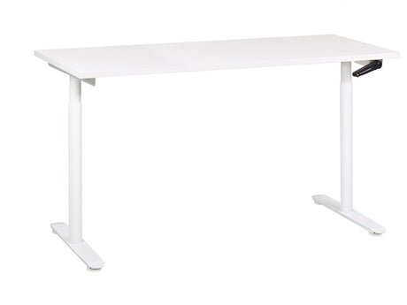 Manually Adjustable Desk White Tabletop White Steel Frame 160 x 72 cm Sit and Stand Round Feet Modern Design Office Beliani