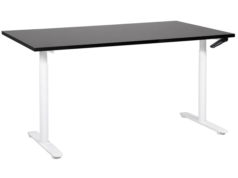 Manually Adjustable Desk Black Tabletop White Steel Frame 160 x 72 cm Sit and Stand Round Feet Modern Design Office Beliani