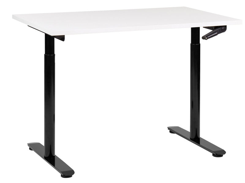 Manually Adjustable Desk White Tabletop Black Steel Frame 120 x 72 cm Sit and Stand Round Feet Modern Design Office Beliani