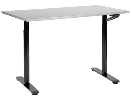 Manually Adjustable Desk Grey Tabletop Black Steel Frame 120 x 72 cm Sit and Stand Round Feet Modern Design Office Beliani