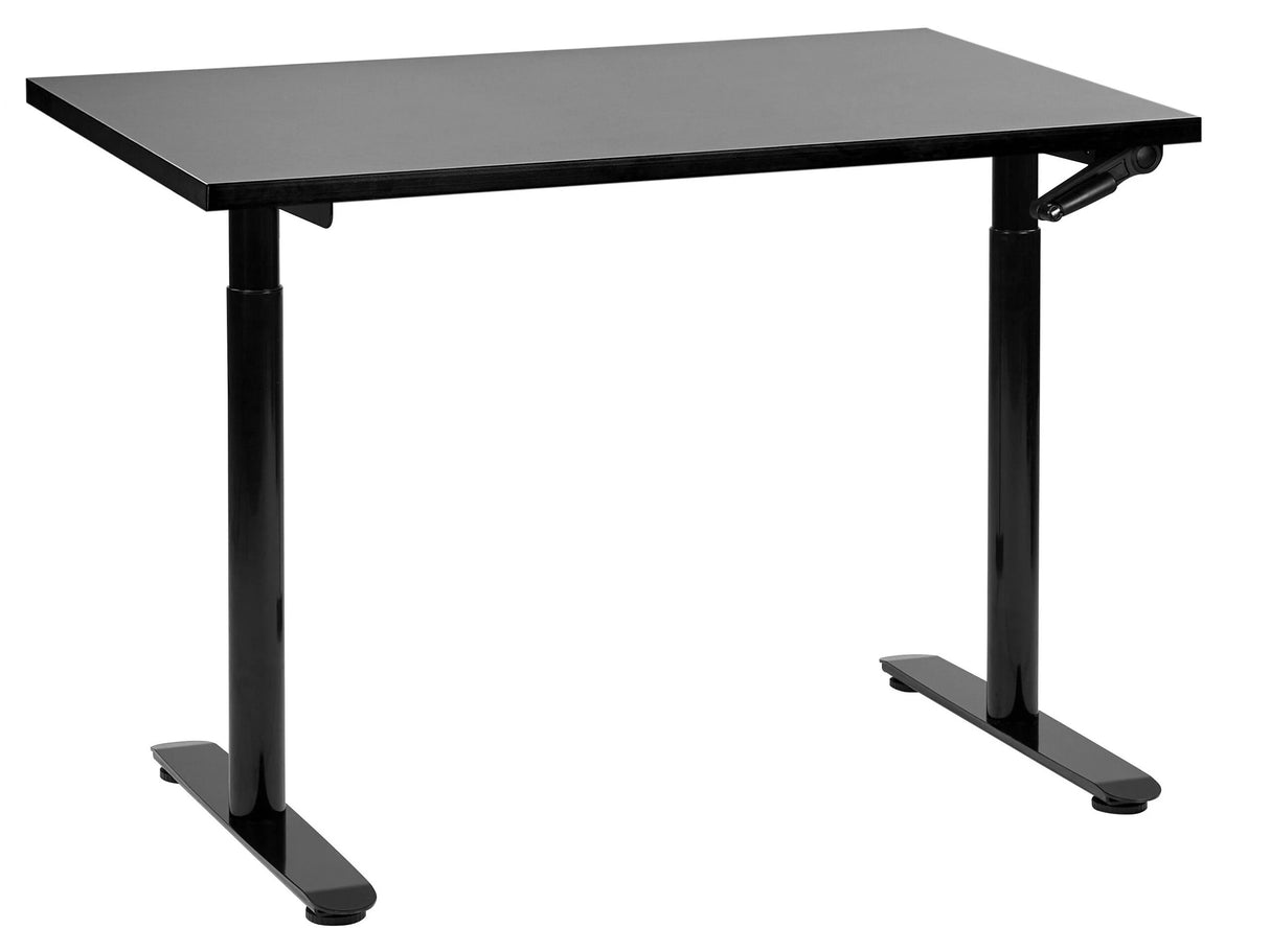 Manually Adjustable Desk Black Tabletop Black Steel Frame 120 x 72 cm Sit and Stand Round Feet Modern Design Office Beliani