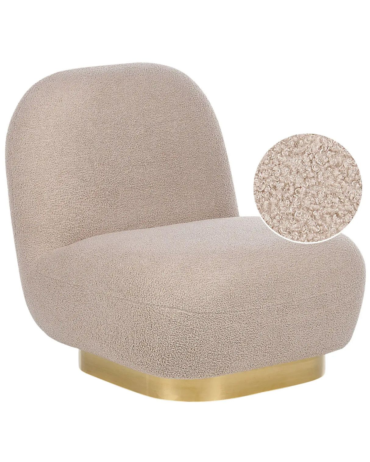 Armchair Beige Boucle Fabric Soft Gold Base Contemporary Glam Art Decor Style Beliani