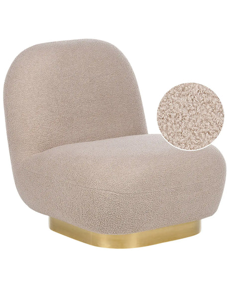 Armchair Beige Boucle Fabric Soft Gold Base Contemporary Glam Art Decor Style Beliani