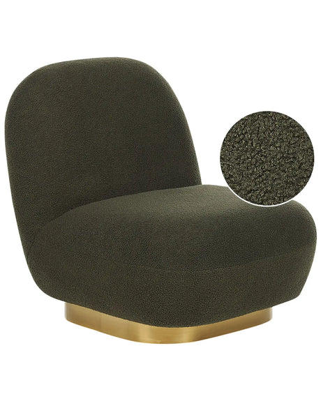 Armchair Green Boucle Fabric Soft Gold Base Contemporary Glam Art Decor Style Beliani