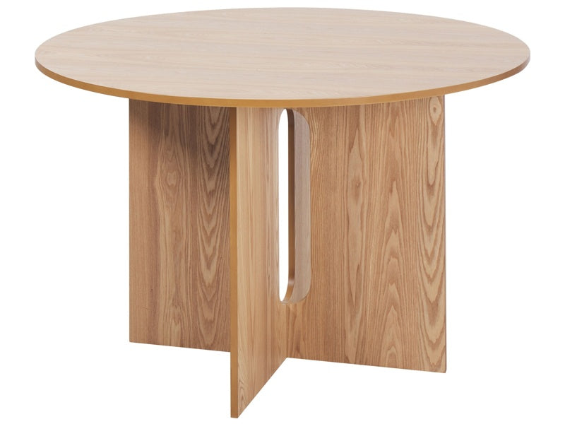 Round Dining Table Light Wood MDF ⌀ 120 cm Ash Veneer Top Modern Design Kitchen Table Beliani