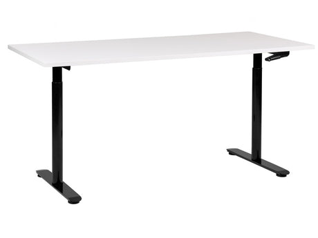 Manually Adjustable Desk White Tabletop Black Steel Frame 160 x 72 cm Sit and Stand Round Feet Modern Design Office Beliani