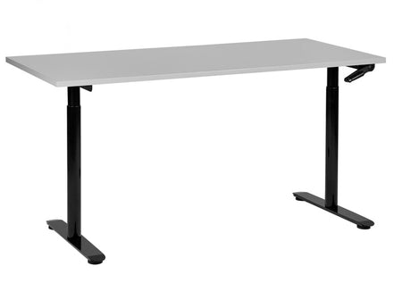 Manually Adjustable Desk Grey Tabletop Black Steel Frame 160 x 72 cm Sit and Stand Round Feet Modern Design Office Beliani