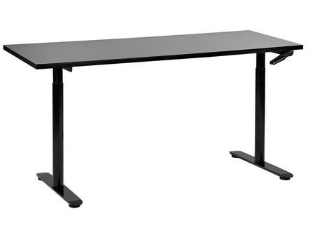 Manually Adjustable Desk Black Tabletop Black Steel Frame 160 x 72 cm Sit and Stand Round Feet Modern Design Office Beliani