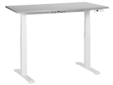 Electrically Adjustable Desk Grey Tabletop White Steel Frame 120 x 72 cm Sit and Stand Square Feet Modern Design  Beliani