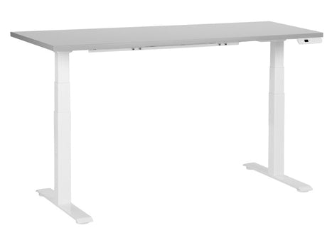 Electrically Adjustable Desk Grey Tabletop White Steel Frame 160 x 72 cm Sit and Stand Square Feet Modern Design  Beliani