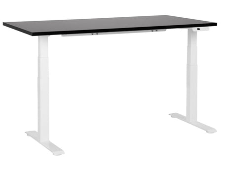 Electrically Adjustable Desk Black Tabletop White Steel Frame 160 x 72 cm Sit and Stand Square Feet Modern Design  Beliani