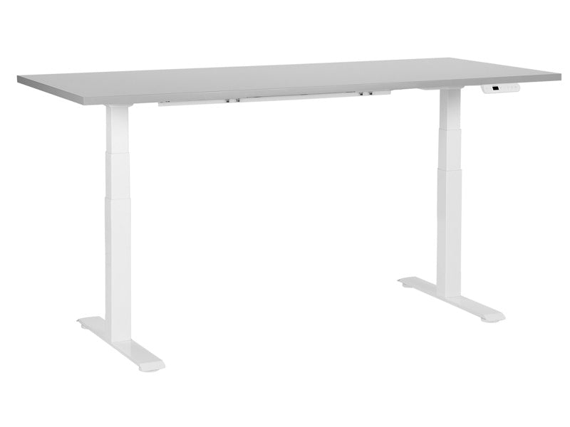 Electrically Adjustable Desk Grey Tabletop White Steel Frame 180 x 80 cm Sit and Stand Square Feet Modern Design Beliani