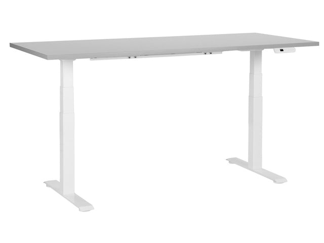 Electrically Adjustable Desk Grey Tabletop White Steel Frame 180 x 80 cm Sit and Stand Square Feet Modern Design Beliani