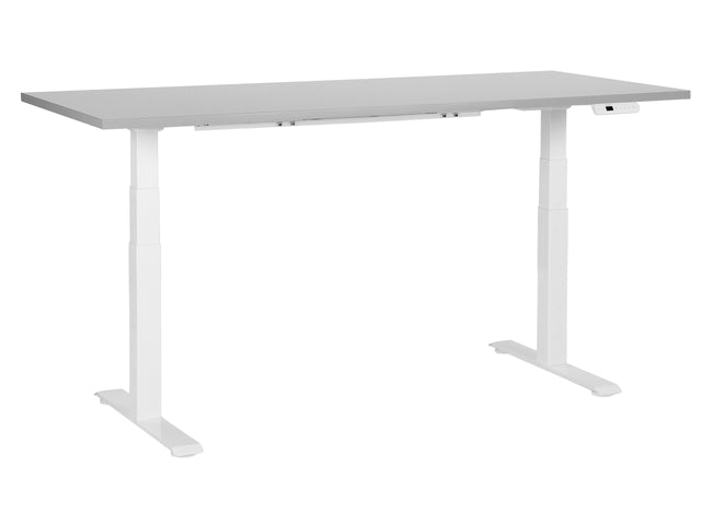 Electrically Adjustable Desk Grey Tabletop White Steel Frame 180 x 80 cm Sit and Stand Square Feet Modern Design Beliani