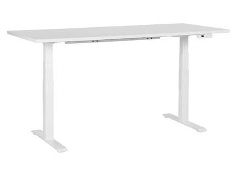 Electrically Adjustable Desk White Tabletop White Steel Frame 180 x 80  cm Sit and Stand Square Feet Modern Design Beliani