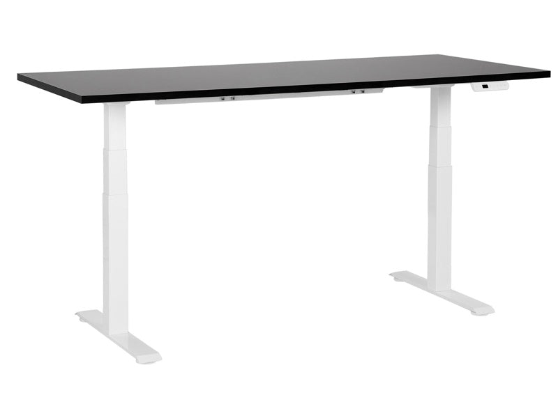 Electrically Adjustable Desk Black Tabletop White Steel Frame 180 x 80 cm Sit and Stand Square Feet Modern Design Beliani