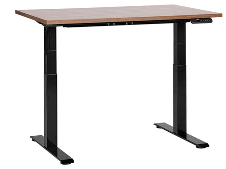 Electrically Adjustable Desk Dark Wood Tabletop Black Steel Frame 120 x 72 cm Sit and Stand Square Feet Modern Design  Beliani