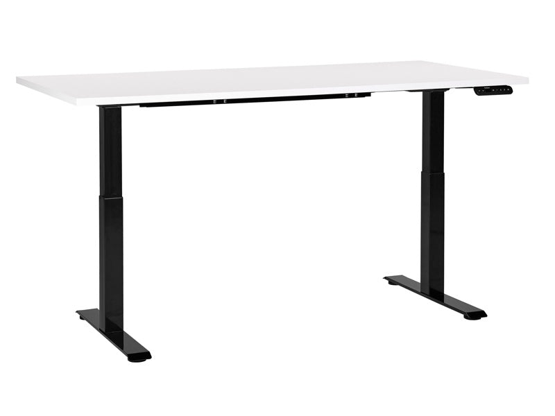 Electrically Adjustable Desk White Tabletop Black Steel Frame 160 x 72 cm Sit and Stand Square Feet Modern Design  Beliani