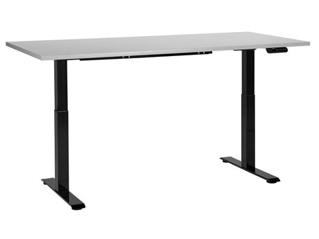 Electrically Adjustable Desk Grey Tabletop Black Steel Frame 180 x 80 cm Sit and Stand Square Feet Modern Design Beliani