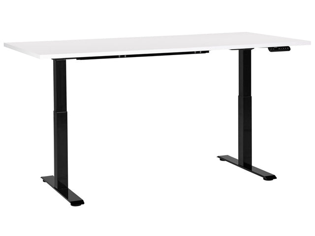 Electrically Adjustable Desk White Tabletop Black Steel Frame 180 x 80 cm Sit and Stand Square Feet Modern Design Beliani