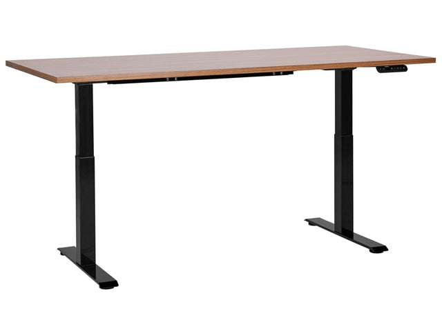 Electrically Adjustable Desk Dark Wood Tabletop Black Steel Frame 180 x 80 cm Sit and Stand Square Feet Modern Design Beliani