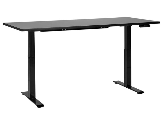 Electrically Adjustable Desk Black Tabletop Black Steel Frame 180 x 80 cm Sit and Stand Square Feet Modern Design Beliani