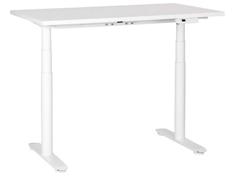 Electrically Adjustable Desk White Tabletop White Steel Frame 120 x 72 cm Sit and Stand Round Feet Modern Design  Beliani