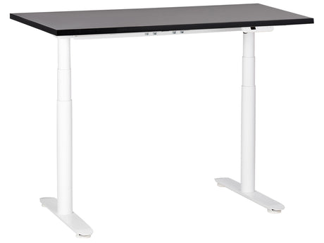 Electrically Adjustable Desk Black Tabletop White Steel Frame 120 x 72 cm Sit and Stand Round Feet Modern Design  Beliani