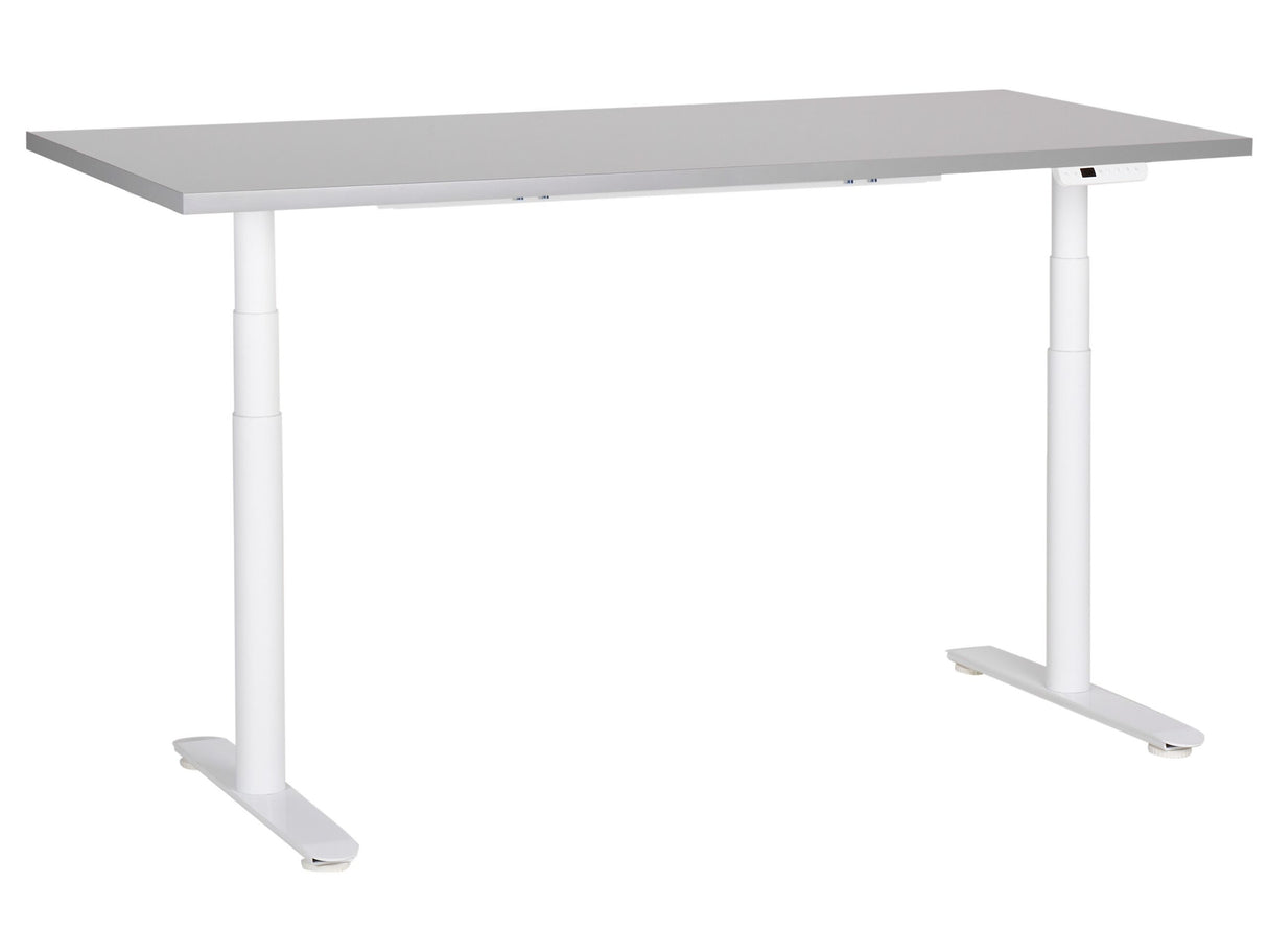 Electrically Adjustable Desk Grey Tabletop White Steel Frame 160 x 72 cm Sit and Stand Round Feet Modern Design  Beliani