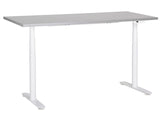 Electrically Adjustable Desk Grey Tabletop White Steel Frame 160 x 72 cm Sit and Stand Round Feet Modern Design  Beliani