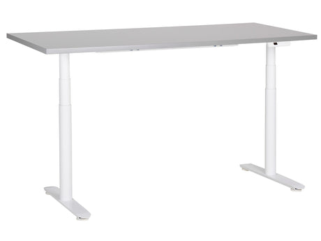 Electrically Adjustable Desk Grey Tabletop White Steel Frame 160 x 72 cm Sit and Stand Round Feet Modern Design  Beliani