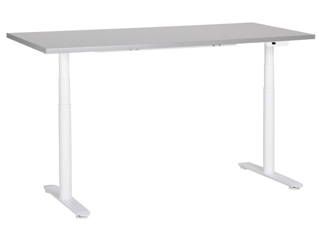 Electrically Adjustable Desk Grey Tabletop White Steel Frame 160 x 72 cm Sit and Stand Round Feet Modern Design  Beliani