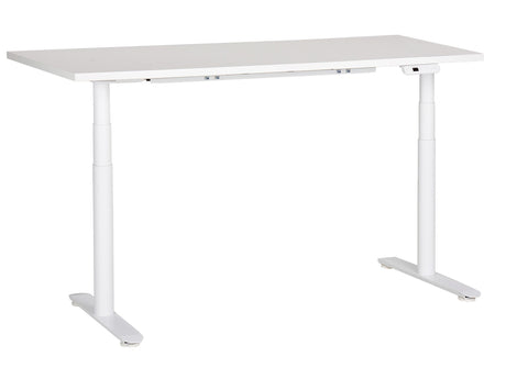 Electrically Adjustable Desk White Tabletop White Steel Frame 160 x 72 cm Sit and Stand Round Feet Modern Design  Beliani