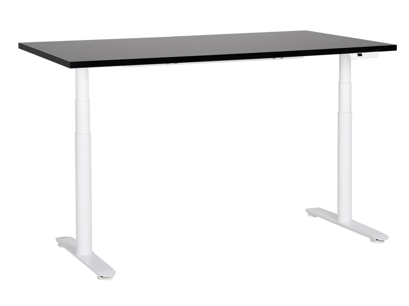 Electrically Adjustable Desk Black Tabletop White Steel Frame 160 x 72 cm Sit and Stand Round Feet Modern Design  Beliani