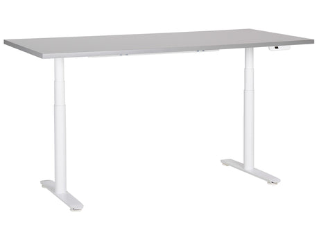 Electrically Adjustable Desk Grey Tabletop White Steel Frame 180 x 80 cm Sit and Stand Round Feet Modern Design Beliani