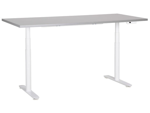 Electrically Adjustable Desk Grey Tabletop White Steel Frame 180 x 80 cm Sit and Stand Round Feet Modern Design Beliani