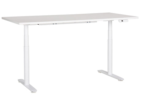 Electrically Adjustable Desk White Tabletop White Steel Frame 180 x 80 cm Sit and Stand Round Feet Modern Design Beliani