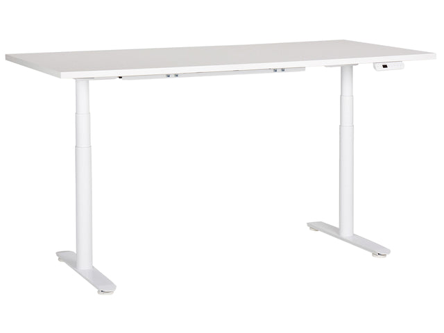 Electrically Adjustable Desk White Tabletop White Steel Frame 180 x 80 cm Sit and Stand Round Feet Modern Design Beliani