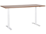 Electrically Adjustable Desk Dark Wood Tabletop White Steel Frame 180 x 80 cm Sit and Stand Round Feet Modern Design Beliani