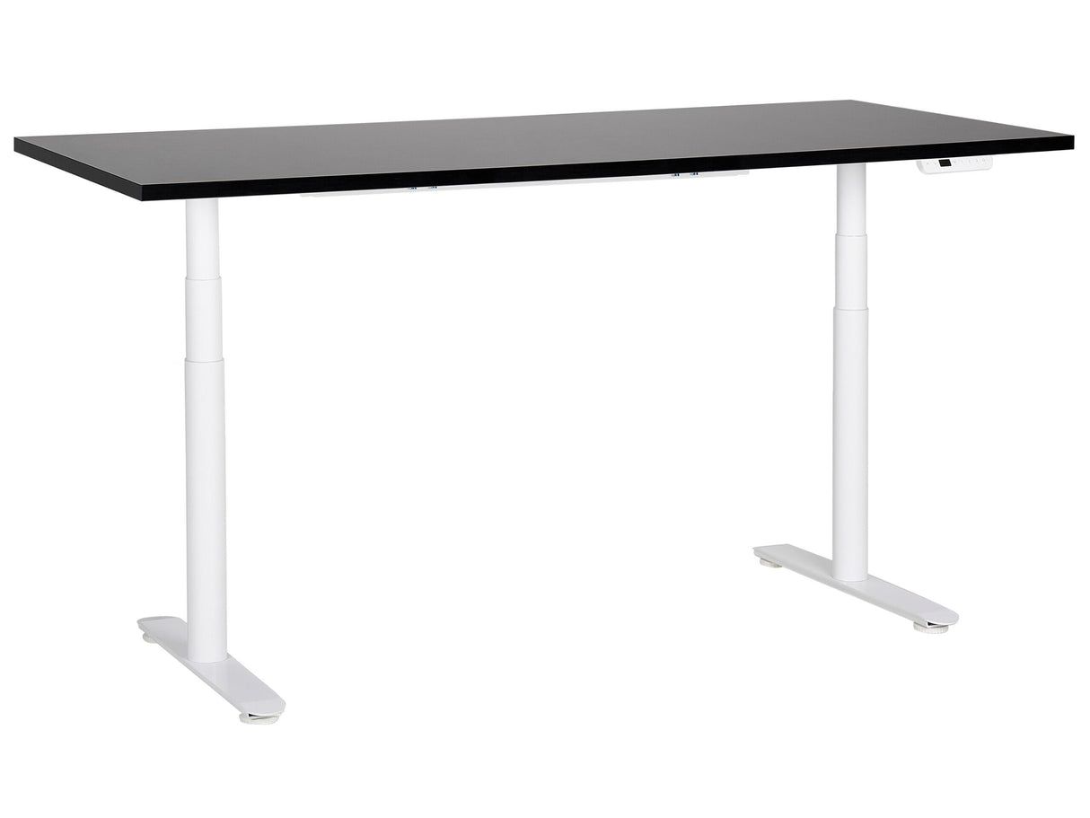 Electrically Adjustable Desk Black Tabletop White Steel Frame 180 x 80 cm Sit and Stand Round Feet Modern Design Beliani