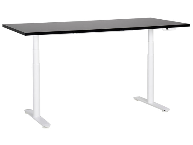 Electrically Adjustable Desk Black Tabletop White Steel Frame 180 x 80 cm Sit and Stand Round Feet Modern Design Beliani