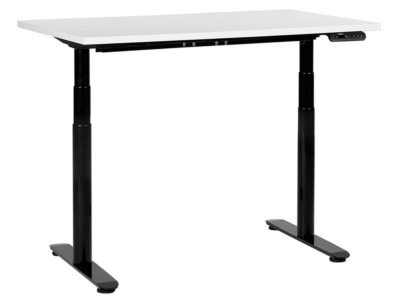 Electrically Adjustable Desk White Tabletop Black Steel Frame 120 x 72 cm Sit and Stand Round Feet Modern Design  Beliani