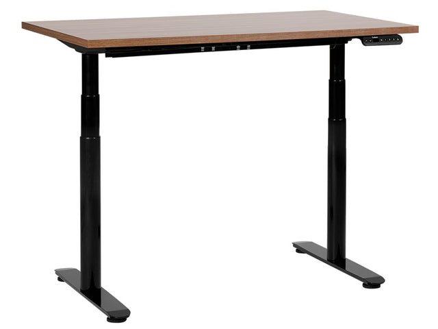 Electrically Adjustable Desk Dark Wood Tabletop Black Steel Frame 120 x 72 cm Sit and Stand Round Feet Modern Design  Beliani