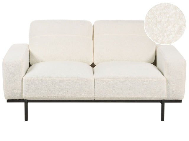 Sofa White Boucle Black Metal Legs 156 x 87 x 72 cm 2 Seater Classic Couch Settee Living Room Modern Beliani