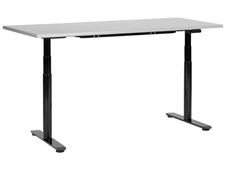 Electrically Adjustable Desk Grey Tabletop Black Steel Frame 160 x 72 cm Sit and Stand Round Feet Modern Design  Beliani