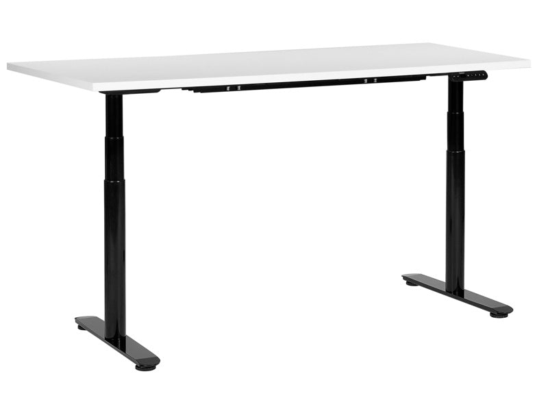 Electrically Adjustable Desk White Tabletop Black Steel Frame 160 x 72 cm Sit and Stand Round Feet Modern Design  Beliani