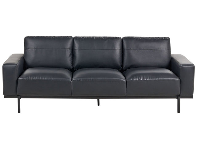 Sofa Black Faux Leather Metal Legs 215 x 87 x 72 cm 3 Seater Classic Couch Settee Living Room Modern Beliani