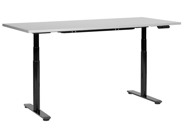 Electrically Adjustable Desk Grey Tabletop Black Steel Frame 180 x 80 cm Sit and Stand Round Feet Modern Design Beliani